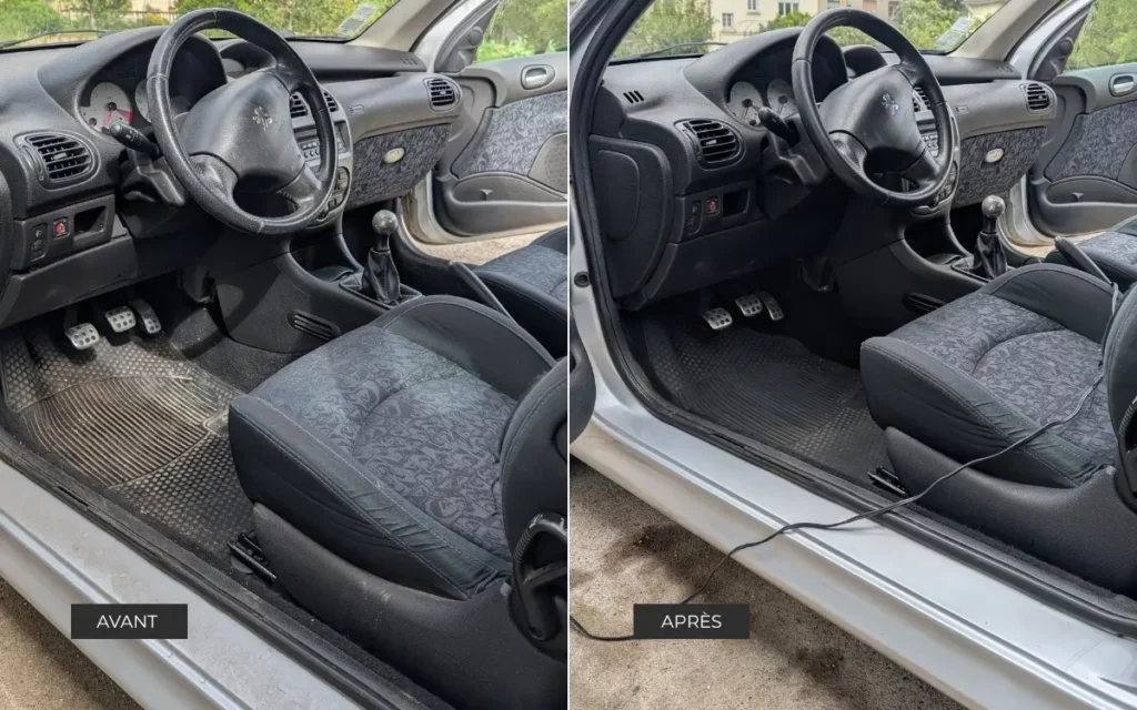 Avant après nettoyage intérieur d'un véhicule à Marly